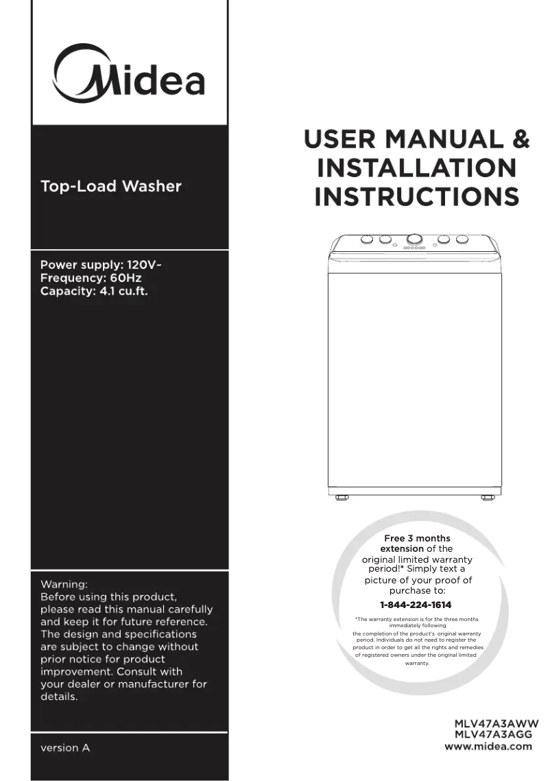 Page 1 de la notice Manuel utilisateur Midea MLV47A3AGG