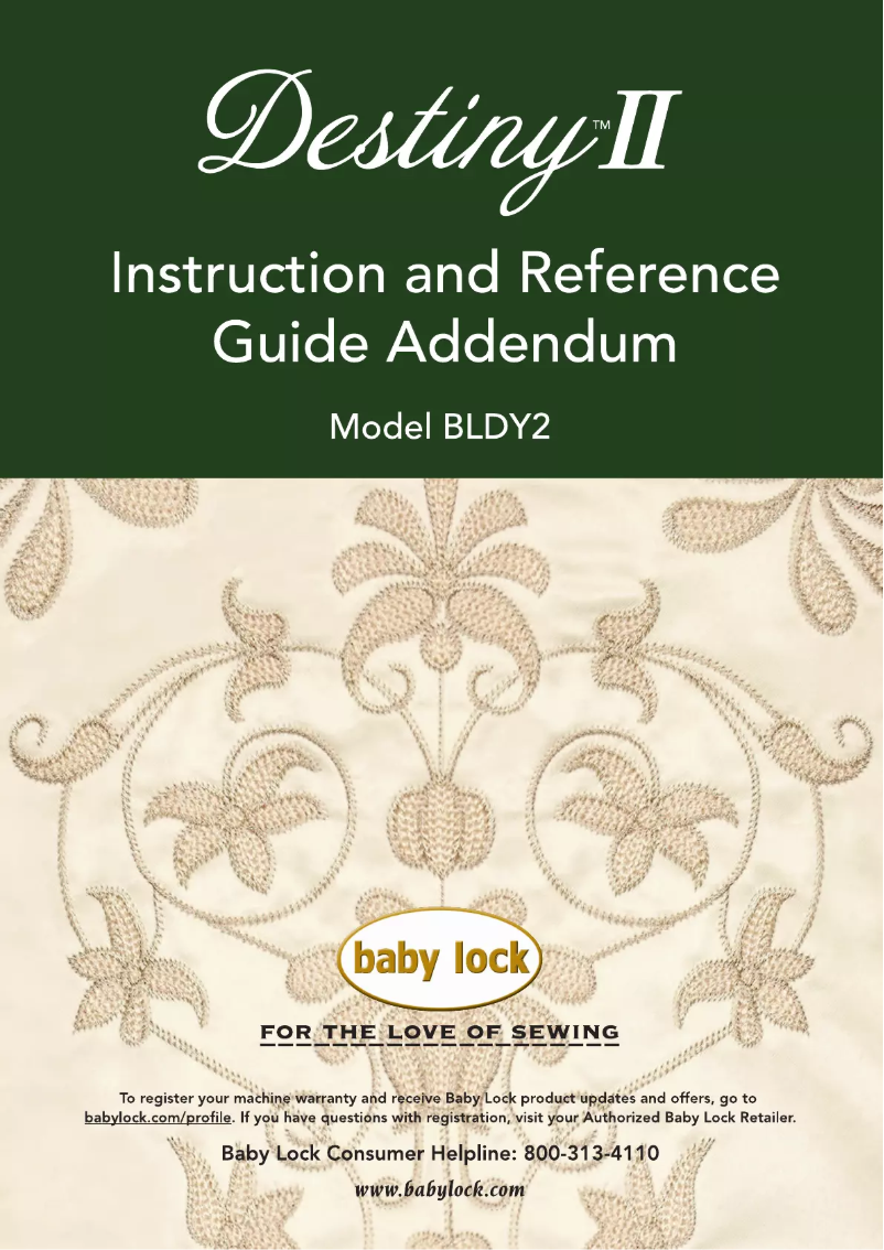 Page 1 de la notice Manuel utilisateur Baby Lock Destiny II BLDY2