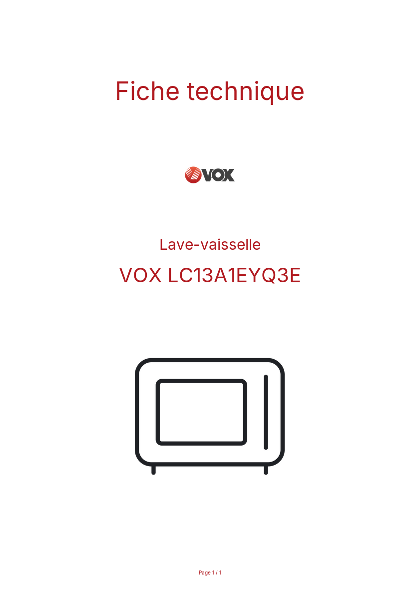 Page n°1 - Fiche technique VOX LC13A1EYQ3E