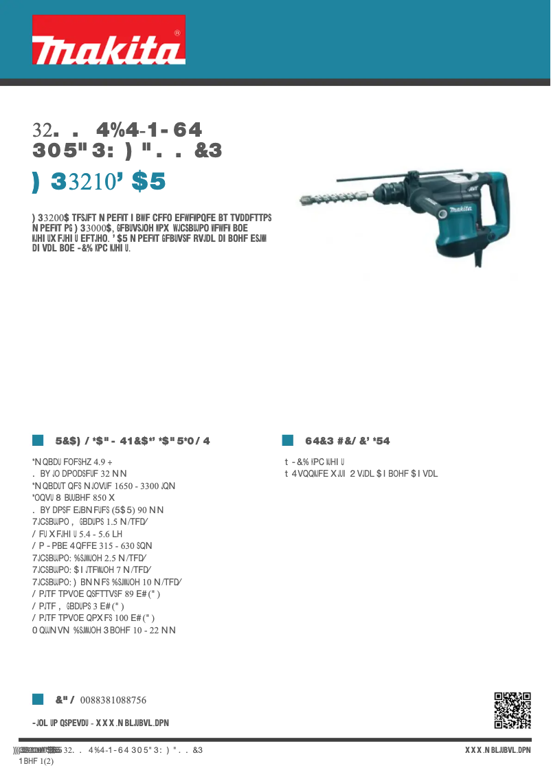 Page 1 de la notice Fiche technique Makita HR3210FCT