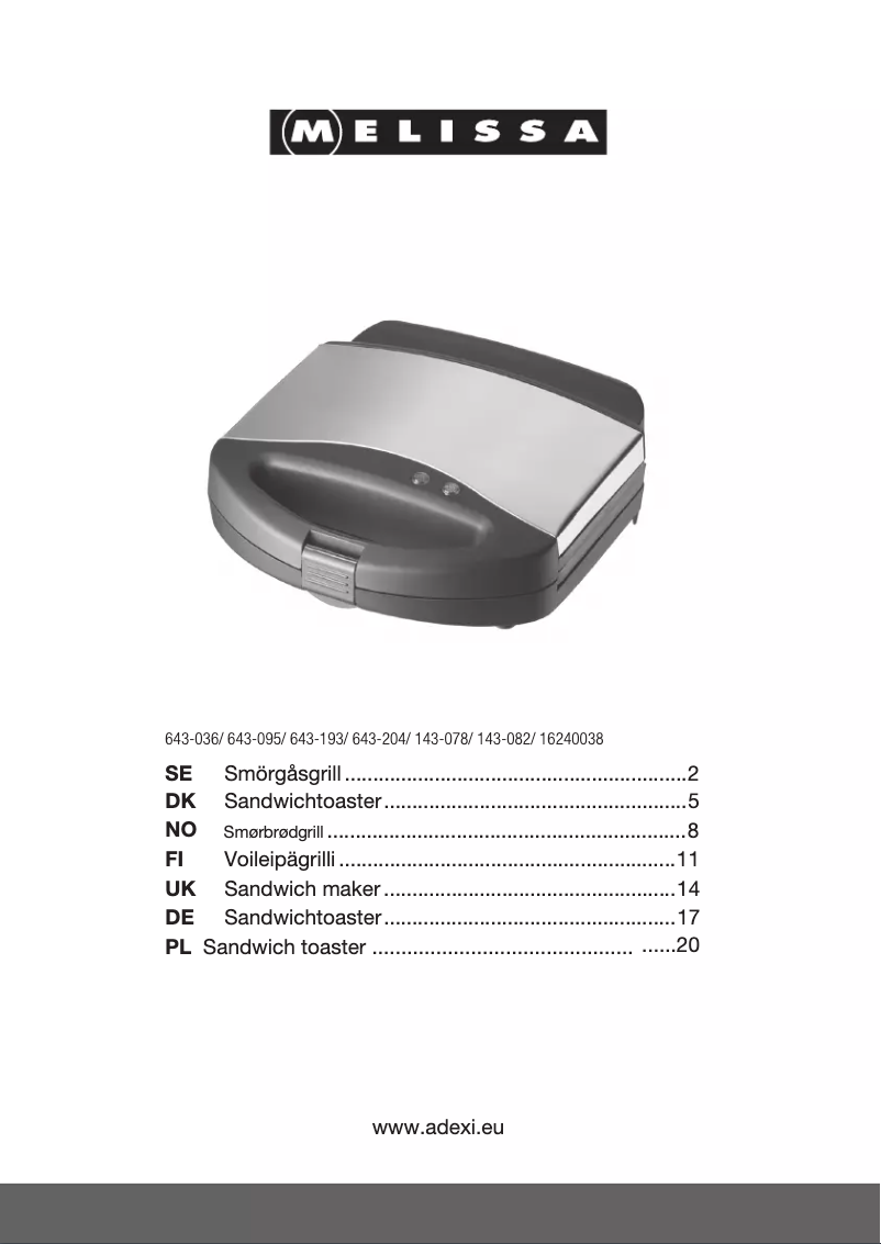 Page 1 de la notice Manuel utilisateur Melissa 143-078