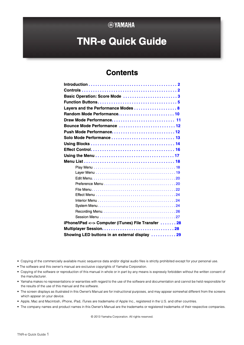 Página 1 del manual Manual de usuario Yamaha TNR-e
