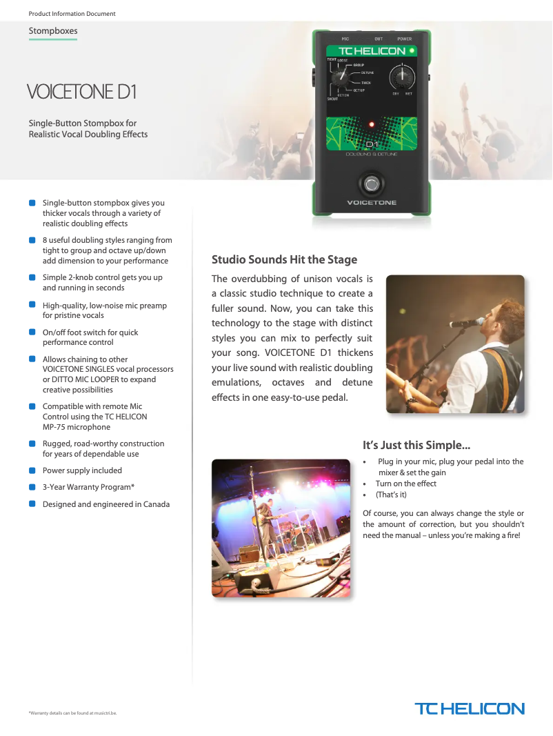 Page 1 de la notice Fiche technique TC Helicon VoiceTone D1