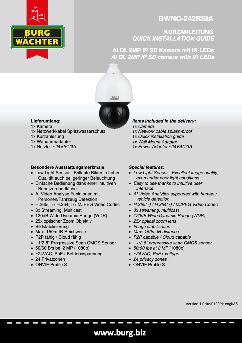 Page 1 de la notice Manuel utilisateur Burg Wächter BWNC-242RSIA