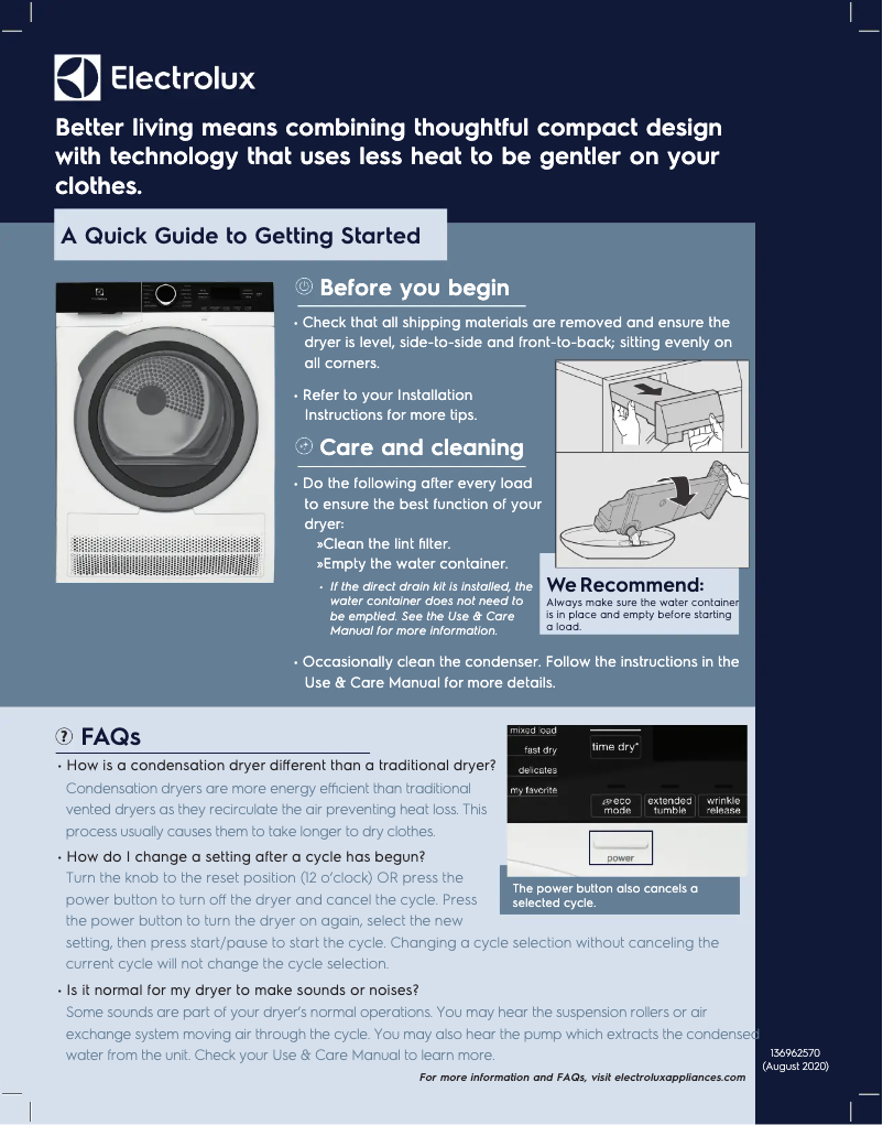 Page 1 de la notice Guide de démarrage rapide Electrolux ELFE4222AW