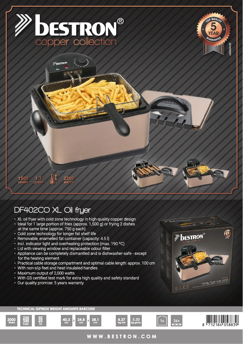 Page n°1 - Fiche technique Bestron DF402CO