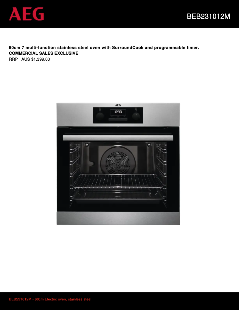 Page 1 de la notice Fiche technique AEG BEB231012M