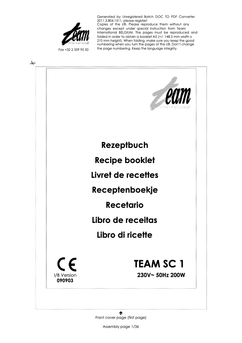 Image de la première page du manuel de l'appareil SC 1