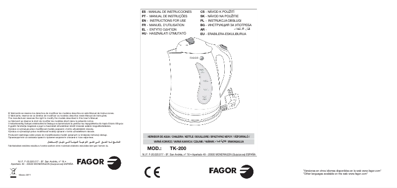Page 1 de la notice Manuel utilisateur Fagor TK-200