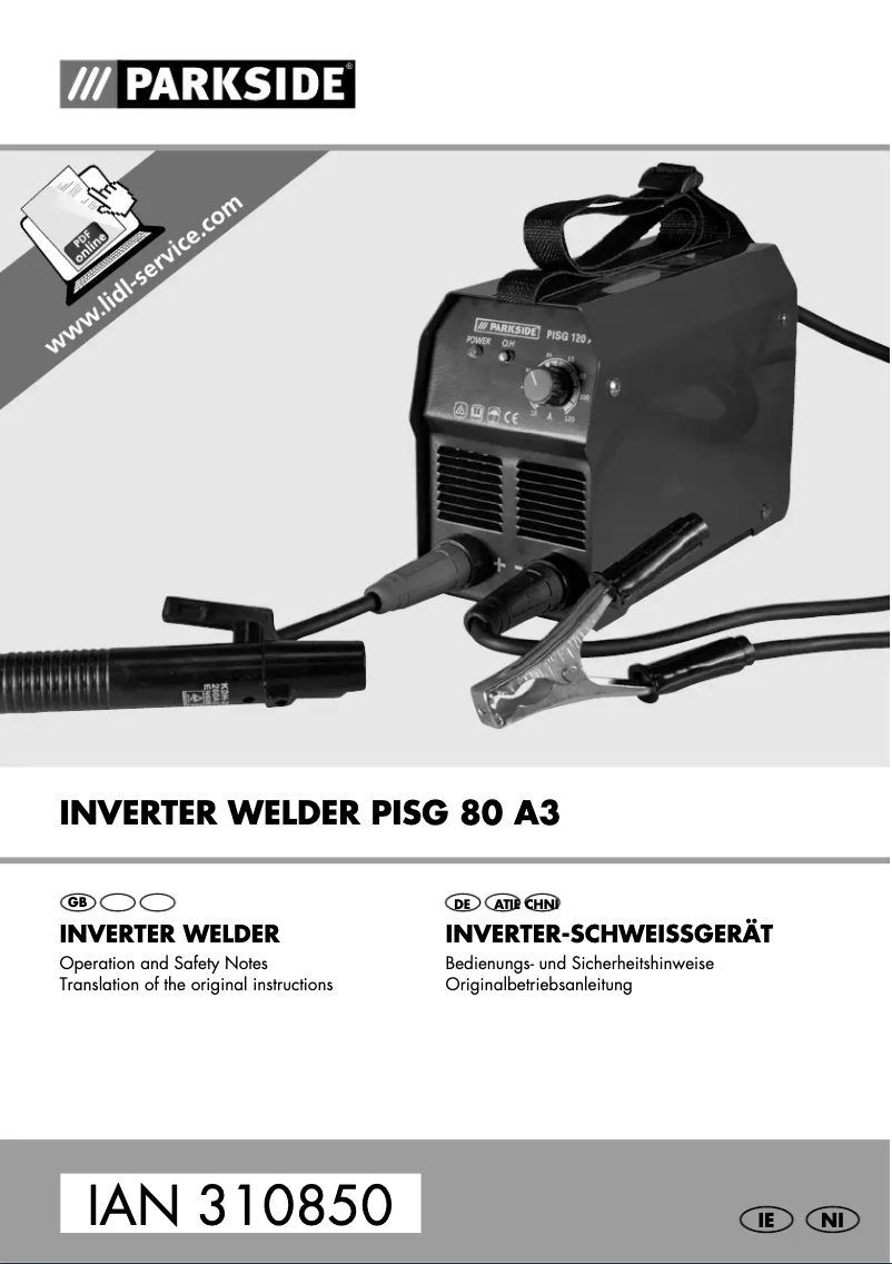 Page n°1 - Manuel utilisateur Parkside PISG 80 A3