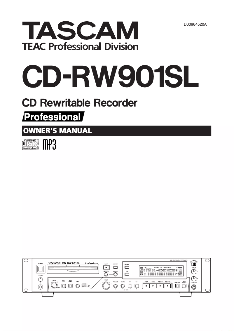 Page 1 of the manual User Manual Tascam CD-RW901SL