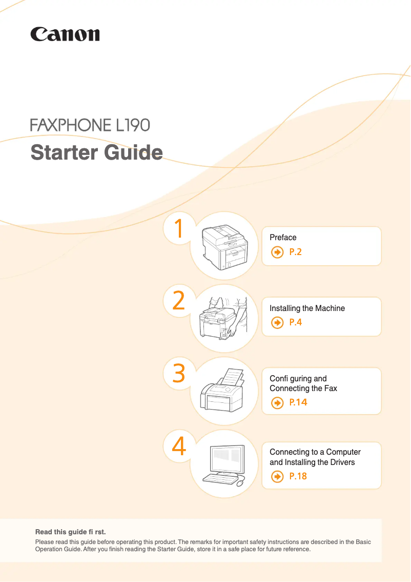 Page 1 de la notice Guide de démarrage rapide Canon FAXPHONE L190