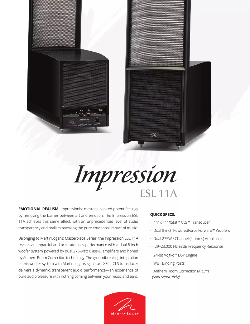 Page 1 de la notice Brochure Martin Logan Expression ESL 11A