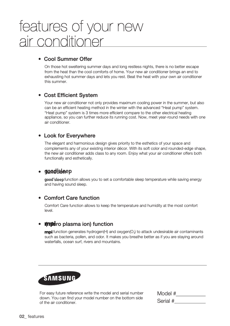 Page 1 de la notice Manuel utilisateur Samsung AQV12EWCX