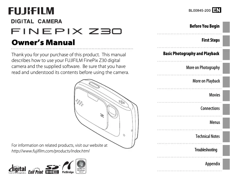 Page 1 de la notice Manuel utilisateur Fujifilm FinePix Z30