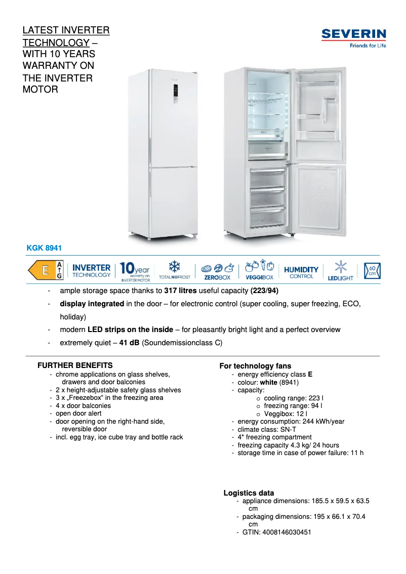 Page n°1 - Fiche technique Severin KGK 8941
