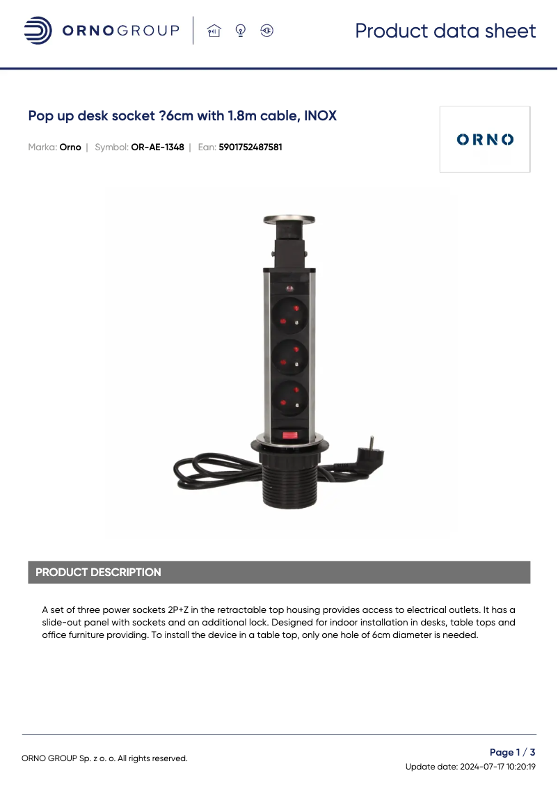 Página 1 del manual Ficha técnica ORNO OR-AE-1348