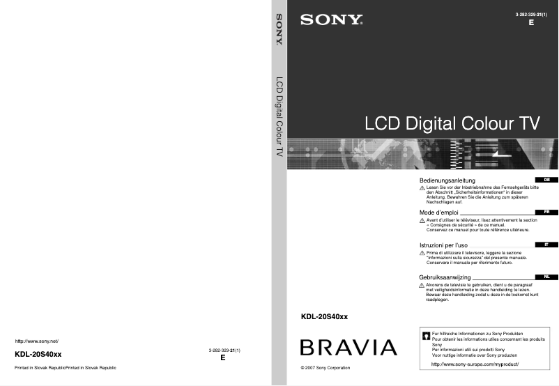 Page 1 de la notice Manuel utilisateur Sony Bravia KDL-20S4000