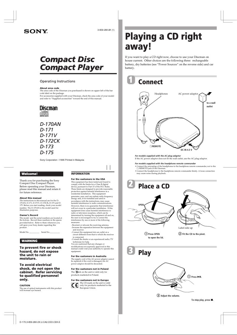 Página 1 del manual Manual de usuario Sony D-170AN