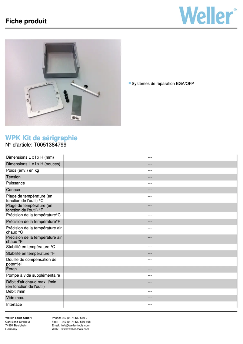 Page n°1 - Fiche technique Weller WPK Print Kit