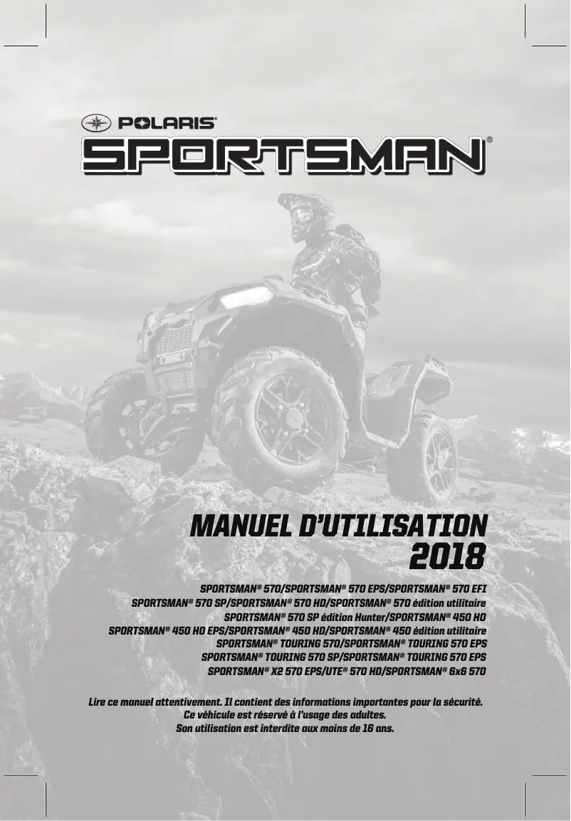 Image de la première page du manuel de l'appareil Sportsman Touring 570 SP (2018)