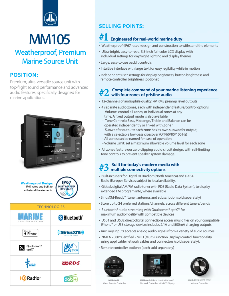 Page 1 of the manual Technical Sheet JL Audio MediaMaster 105
