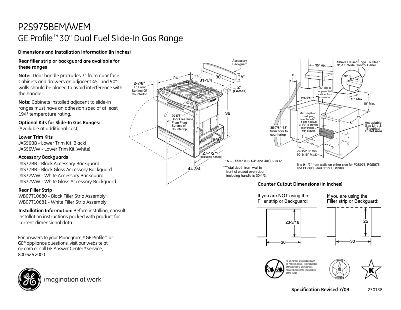 Page n°1 - Fiche technique GE Profile P2S975BEMBB