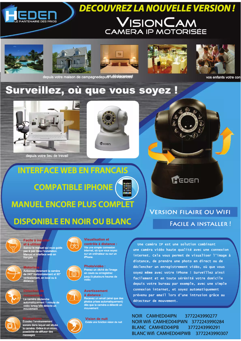 Page 1 de la notice Manuel utilisateur Heden CAMHED04IPN