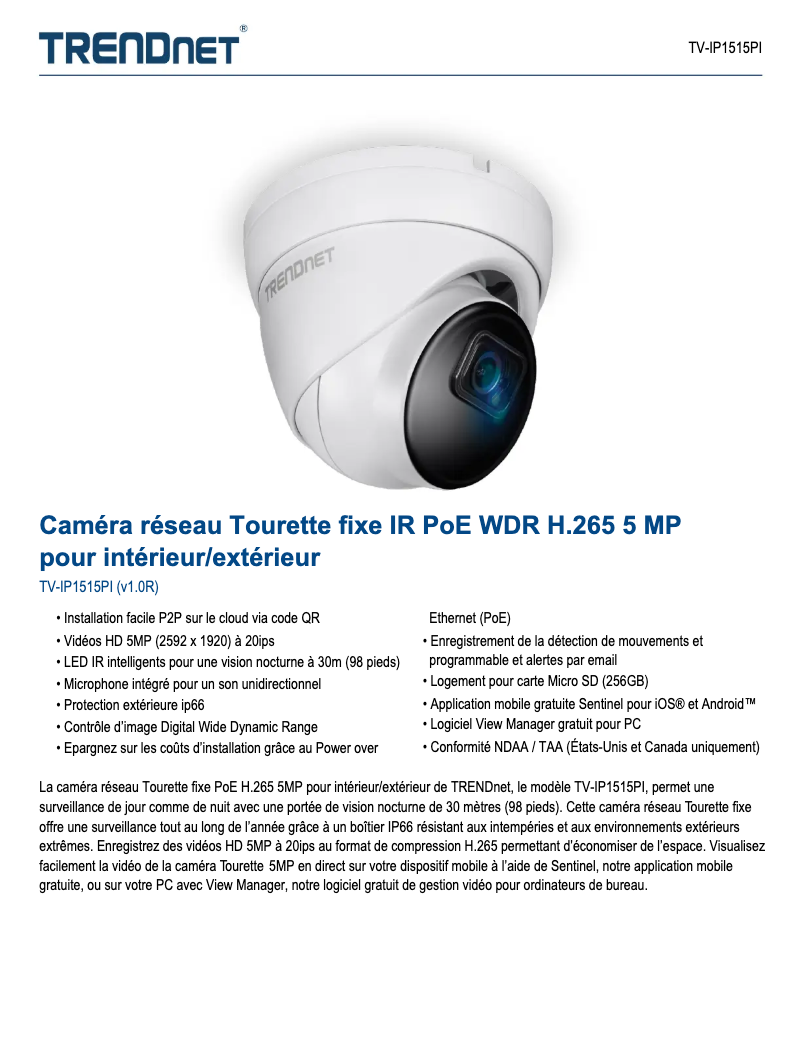 Page n°1 - Fiche technique TRENDnet TV-IP1515PI
