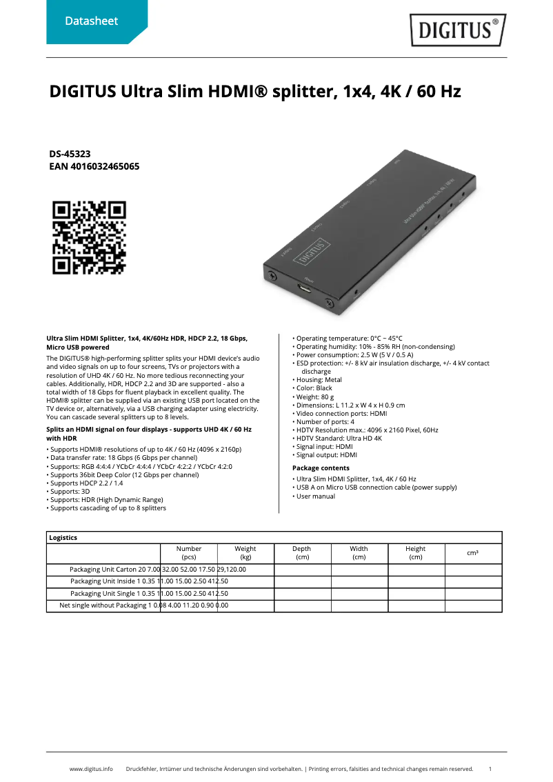 Page n°1 - Fiche technique Digitus DS-45323