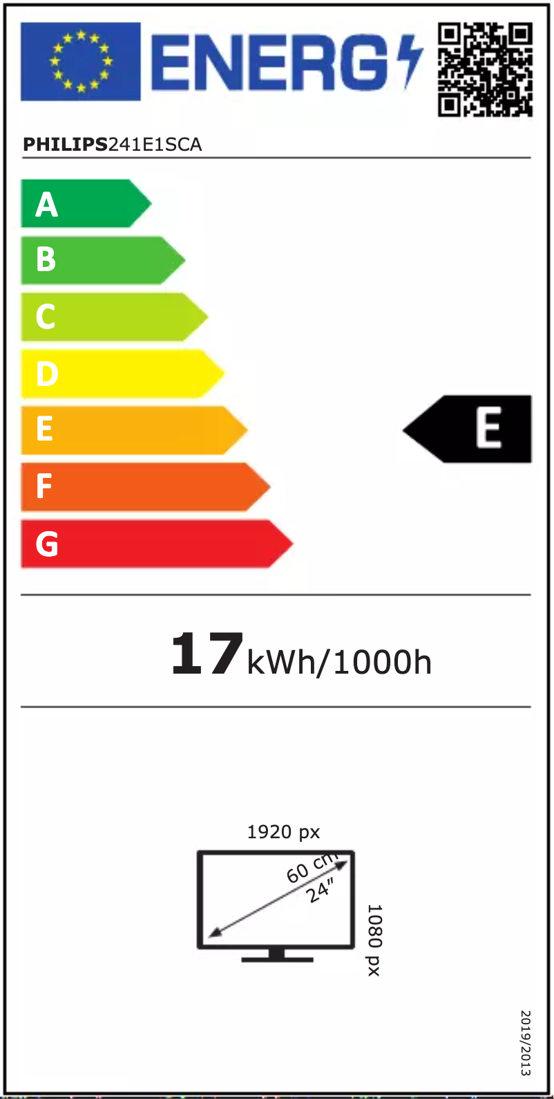 Page 1 de la notice Label énergétique Philips E Line 241E1SCA