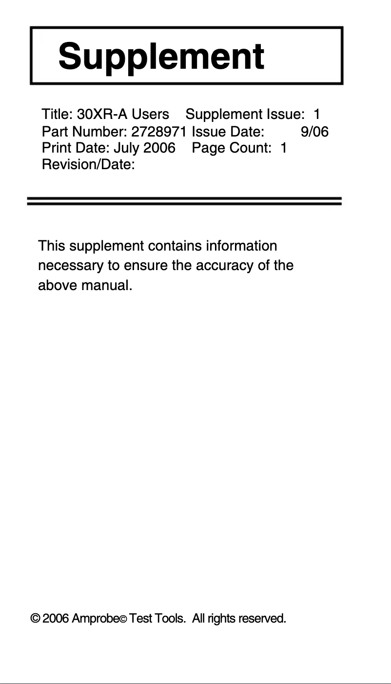 Page 1 de la notice Manuel utilisateur Amprobe 30XR-A