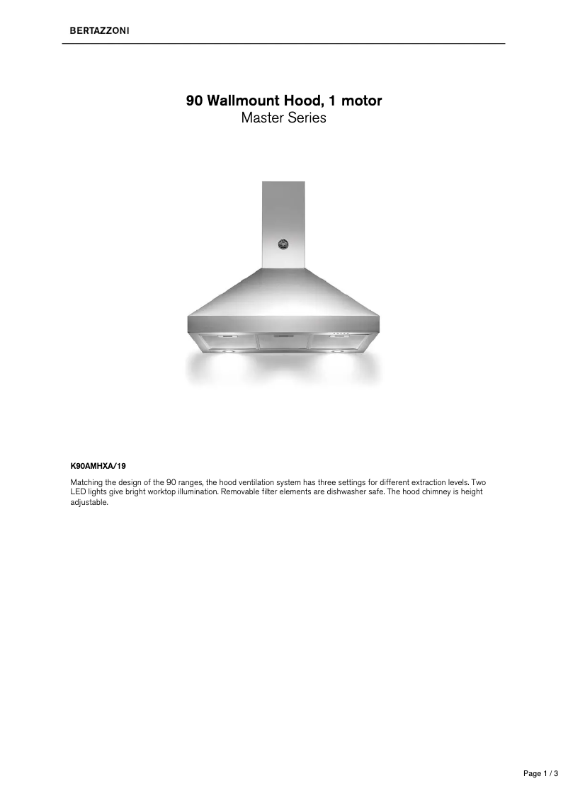 Page 1 de la notice Fiche technique Bertazzoni K90AMHXA/19
