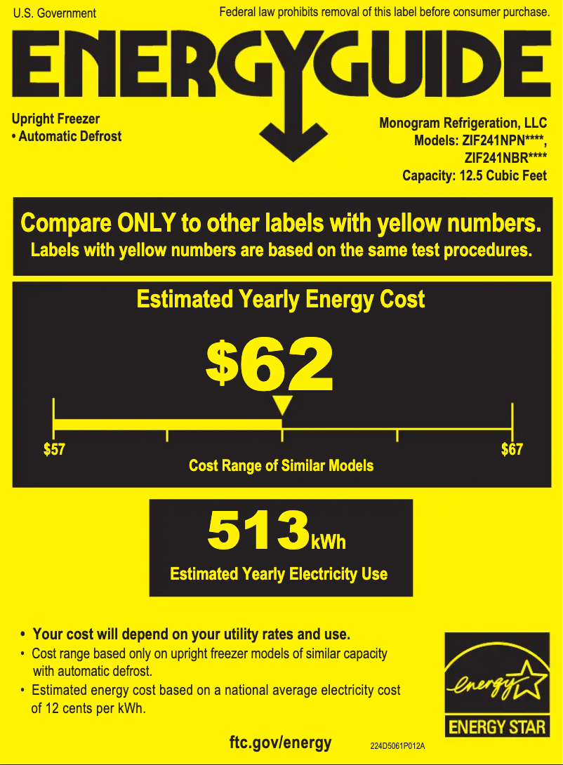 Page 1 de la notice Label énergétique Monogram ZIF241NBRII