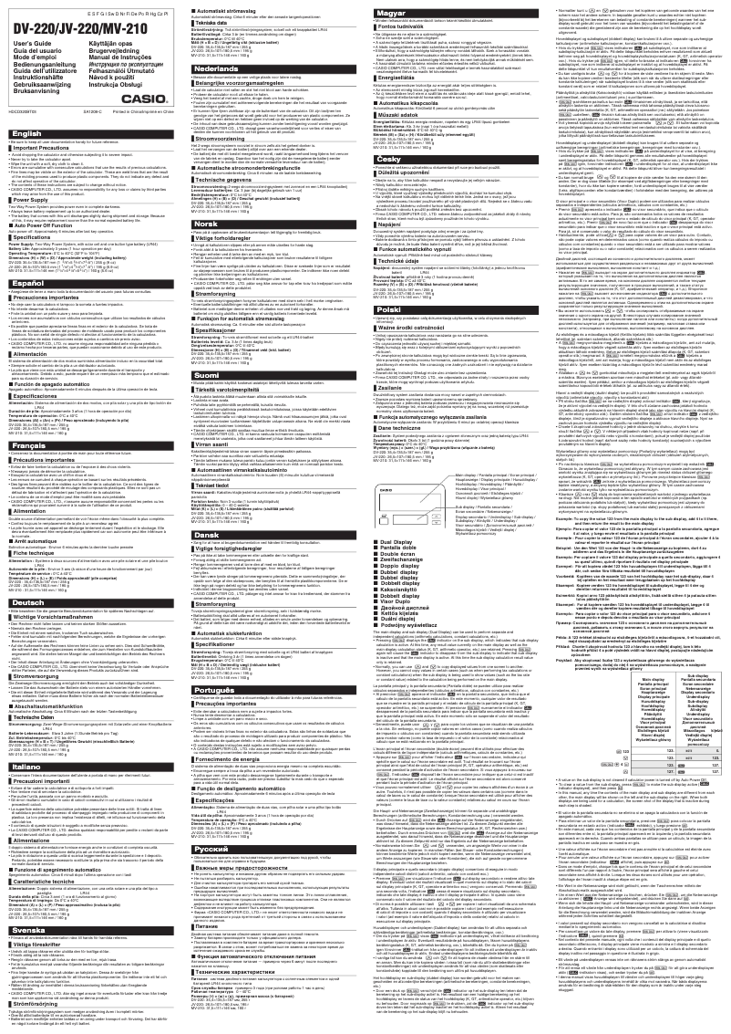 Page 1 de la notice Manuel utilisateur Casio MV-210