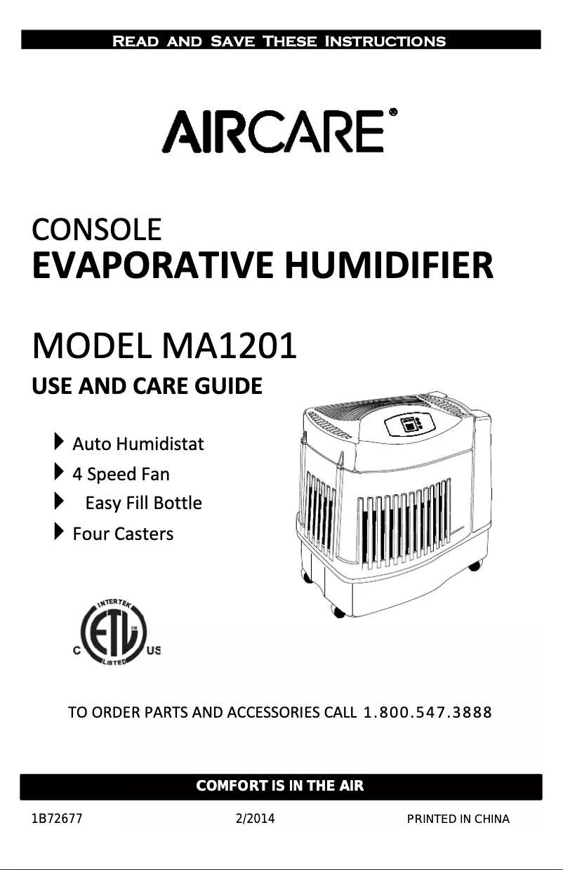 Page n°1 - Manuel utilisateur AirCare MA1201