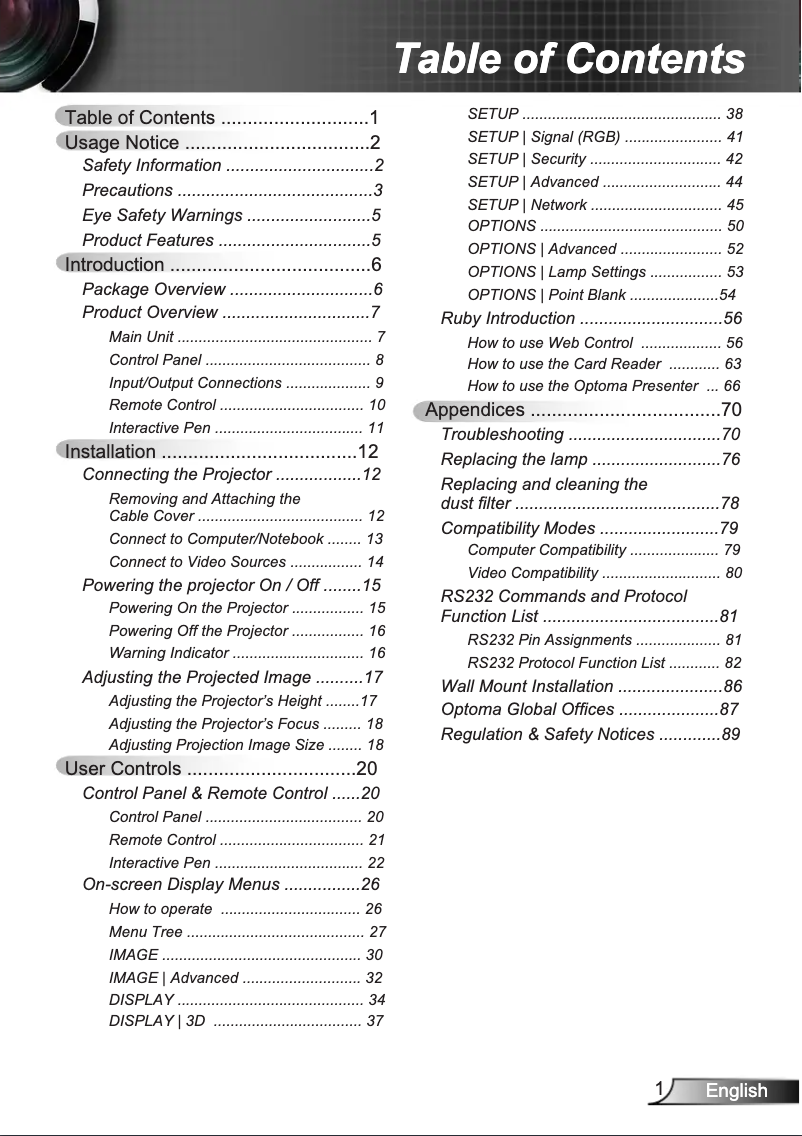 Page 1 de la notice Manuel utilisateur Optoma EX665UTis