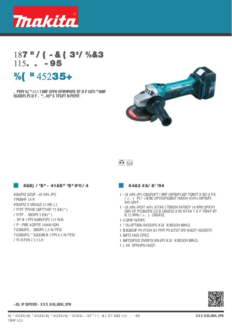 Page 1 de la notice Fiche technique Makita DGA452RTJ