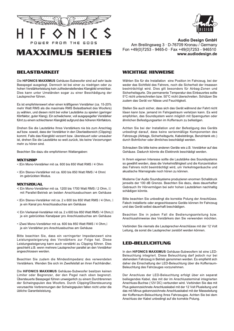 Page 1 de la notice Manuel utilisateur Hifonics Maxximus MXZ12DUAL