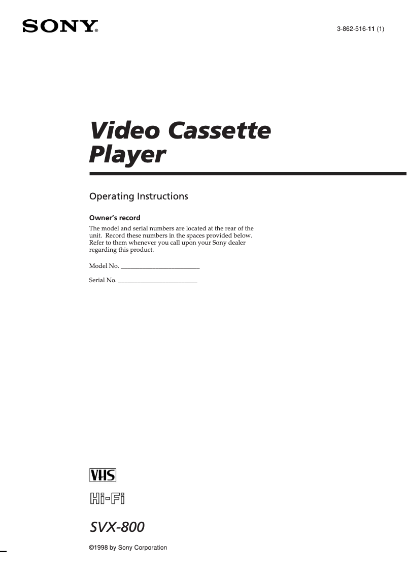 Page 1 de la notice Manuel utilisateur Sony SVX-800