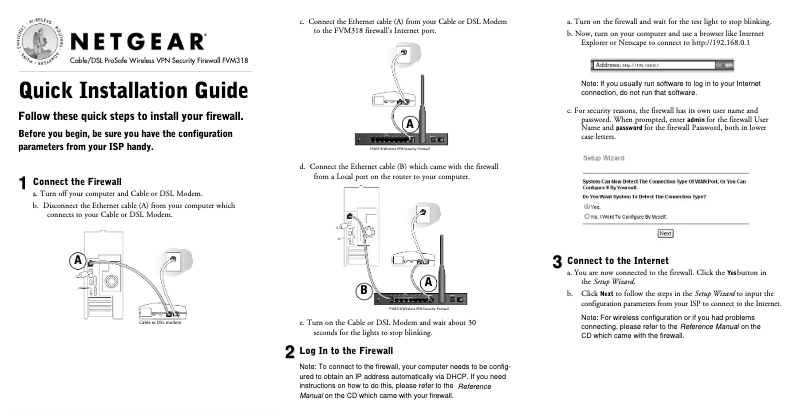 Page 1 de la notice Guide d'installation Netgear FVM318