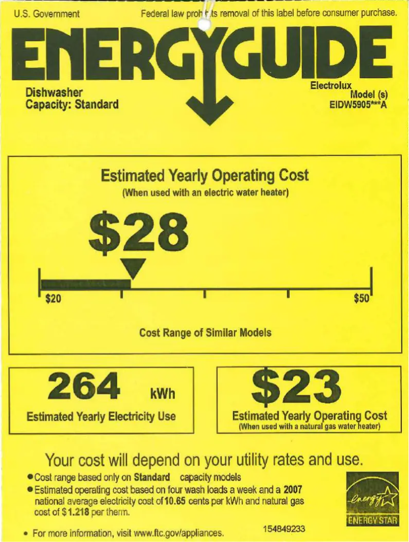 Page 1 de la notice Label énergétique Electrolux EIDW5905JS