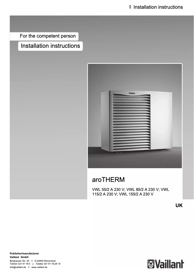 Page n°1 - Manuel utilisateur Vaillant AroTHERM VWL 155-2