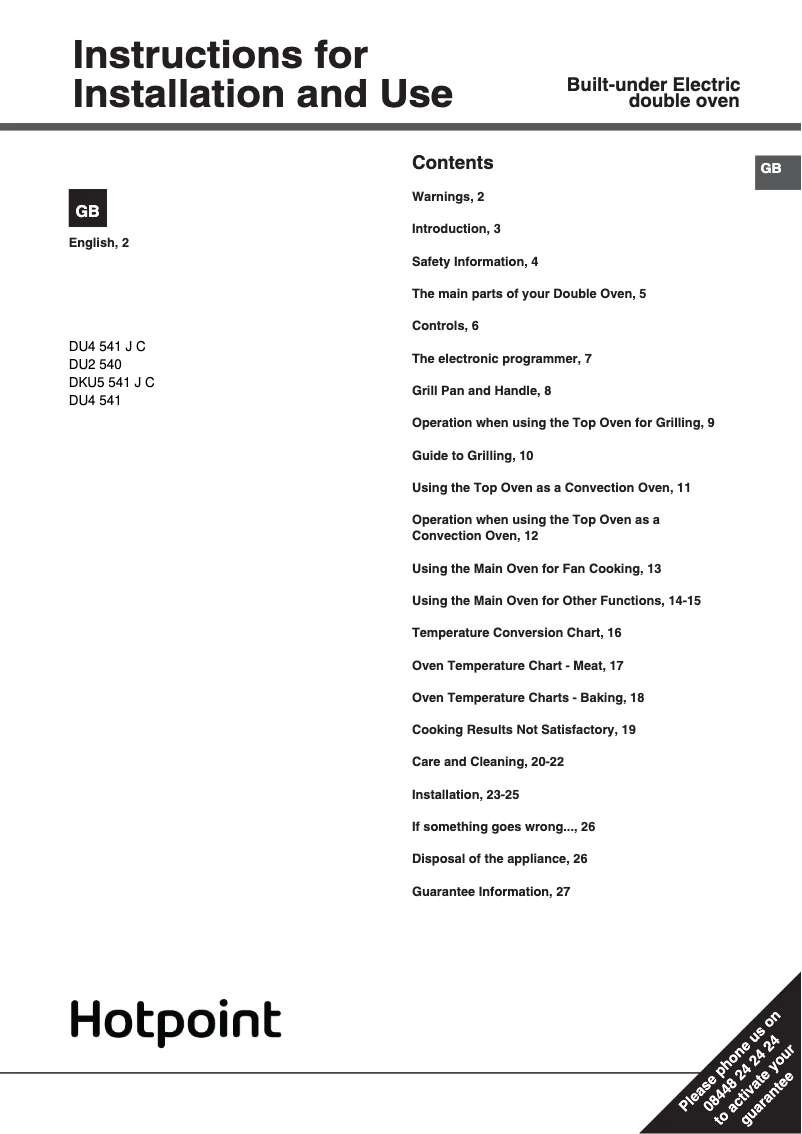 Page n°1 - Manuel utilisateur Hotpoint DU4 541 J C IX