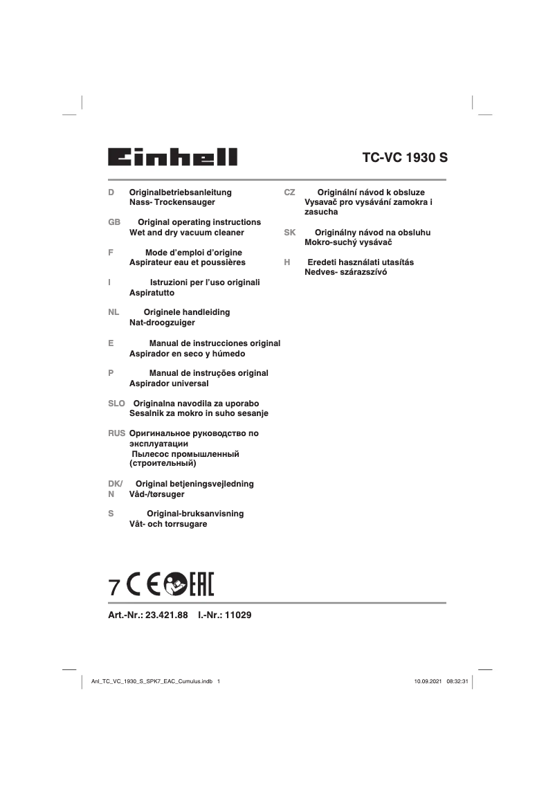 Page n°1 - Mode d'emploi Einhell TH-VC 1930 SA