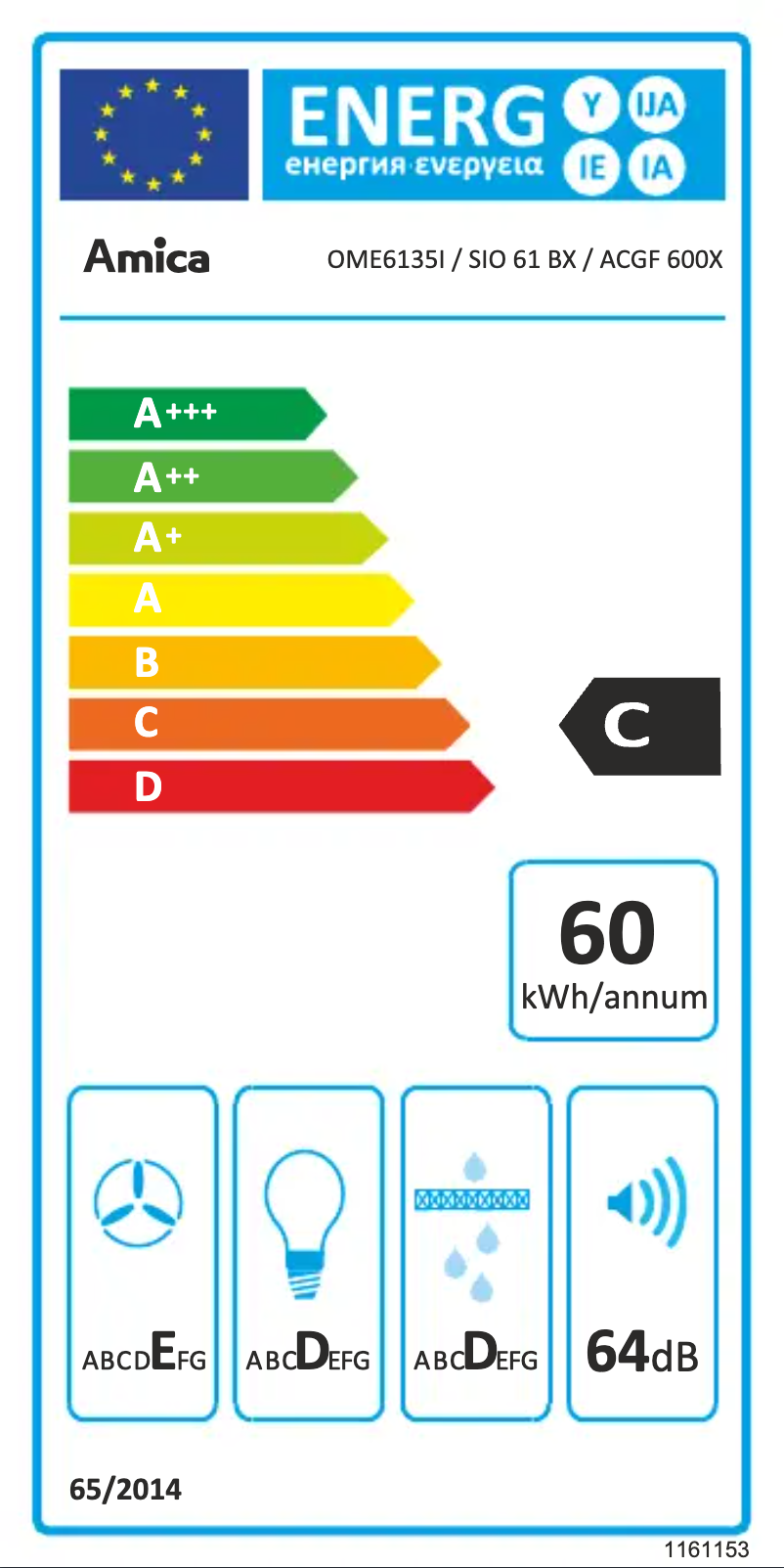 Page n°1 - Label énergétique Amica OME6135I