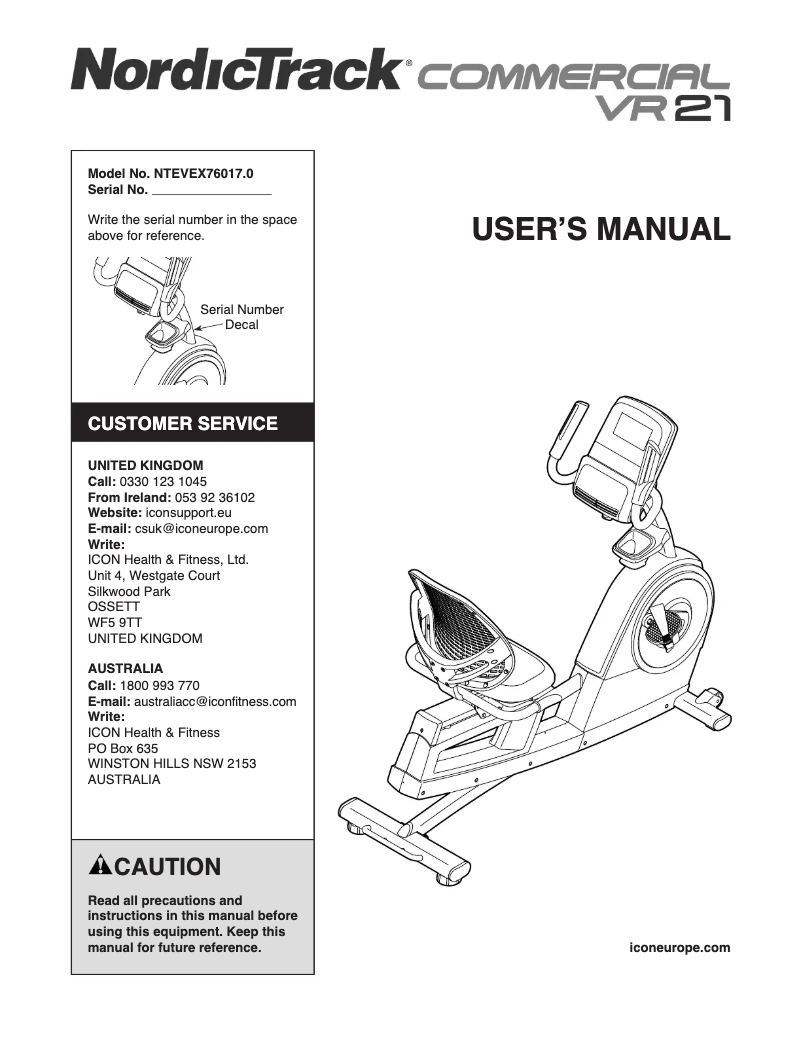 Image de la première page du manuel de l'appareil Commercial VR21