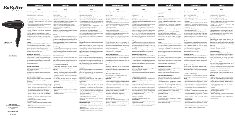 Page 1 de la notice Manuel utilisateur BaByliss Travel Dry 5344E