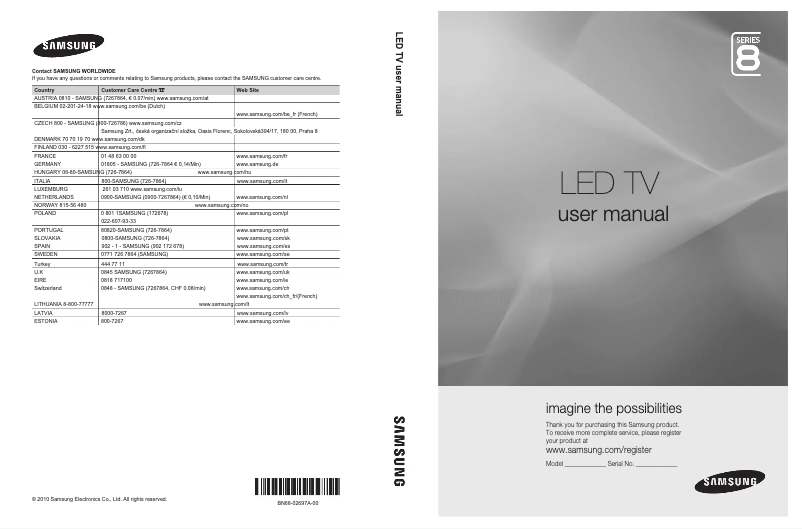 Page 1 de la notice Manuel utilisateur Samsung UE40C8000XW