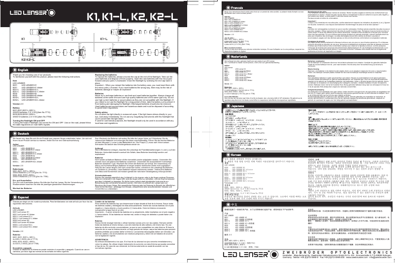 Page 1 de la notice Manuel utilisateur Ledlenser K2